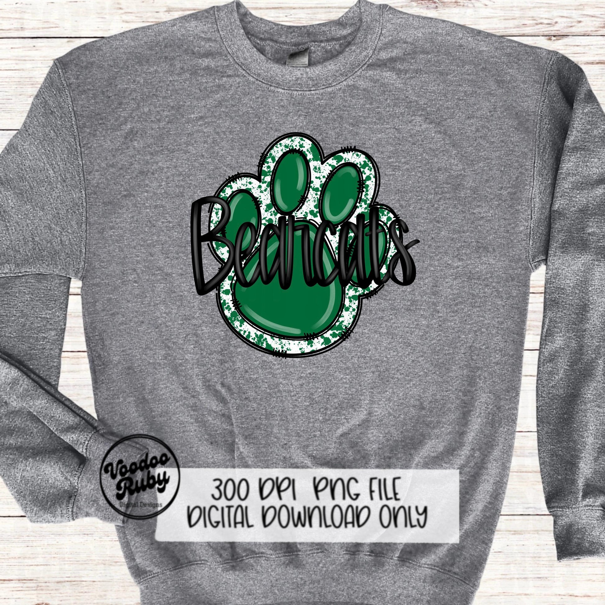 Bearcats PNG Design Hand Drawn Digital Download Football png Green Bearcats Paw Mascot DTF Printable Clip Art