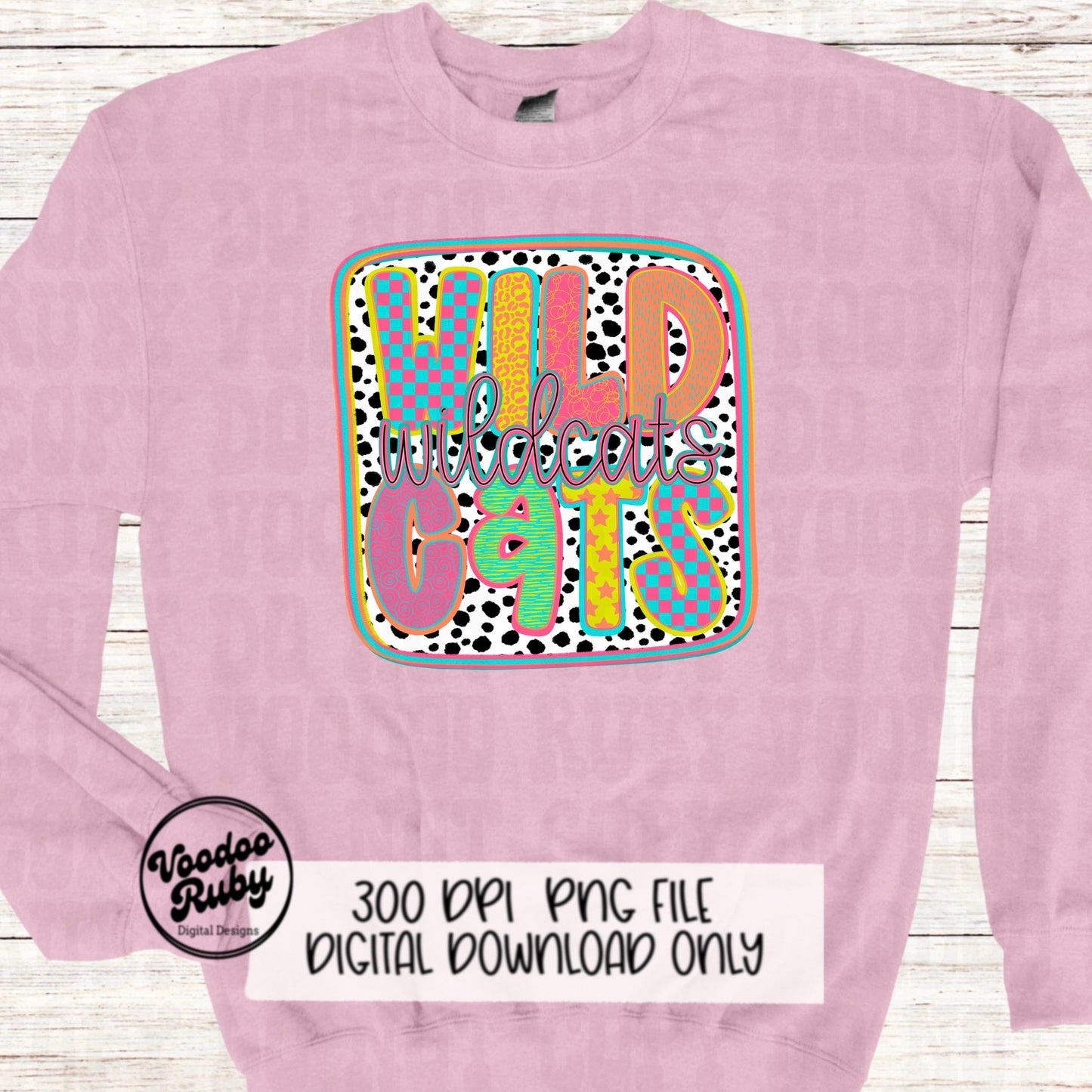 Wildcats Mascot PNG: Hand-Drawn Sublimation Design (Digital Download