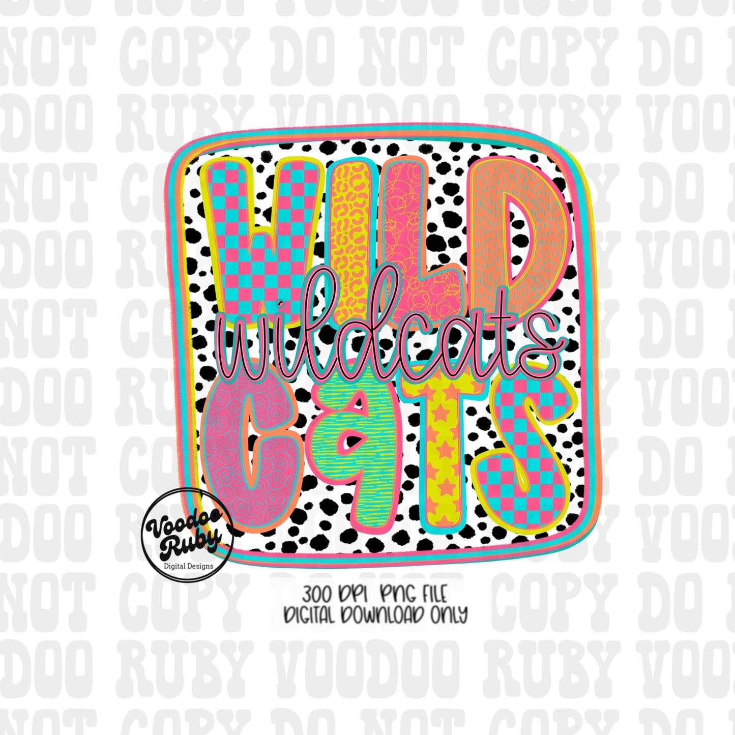 Wildcats Mascot PNG: Hand-Drawn Sublimation Design (Digital Download