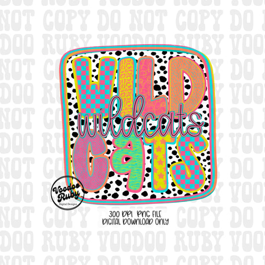 Wildcats Mascot PNG: Hand-Drawn Sublimation Design (Digital Download