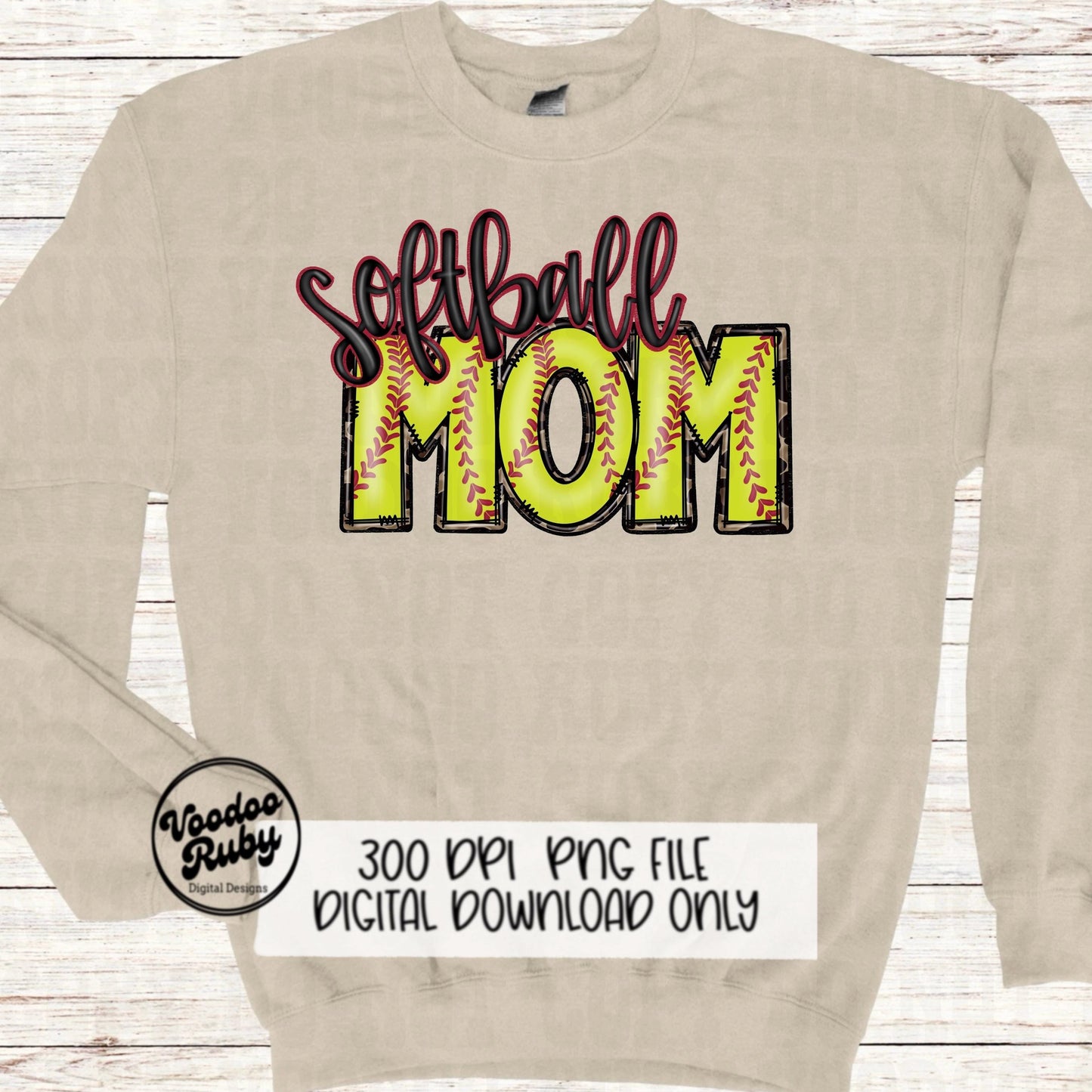 Softball Mom Leopard PNG: Hand-Drawn Doodle Letters (Digital Download