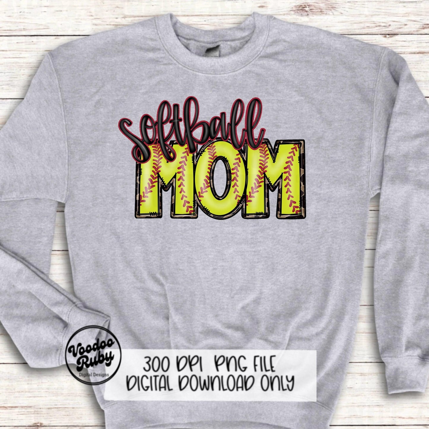 Softball Mom Leopard PNG: Hand-Drawn Doodle Letters (Digital Download